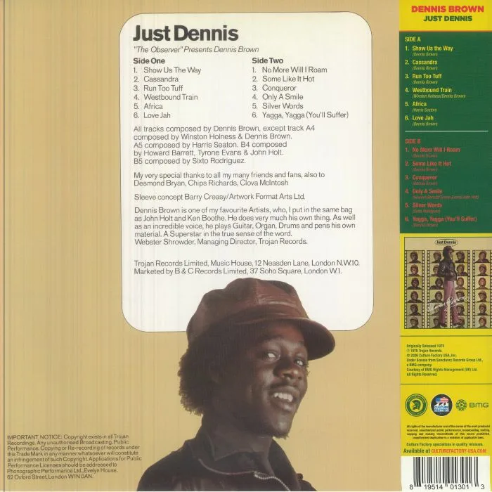 Back cover — Dennis BROWN — Just Dennis