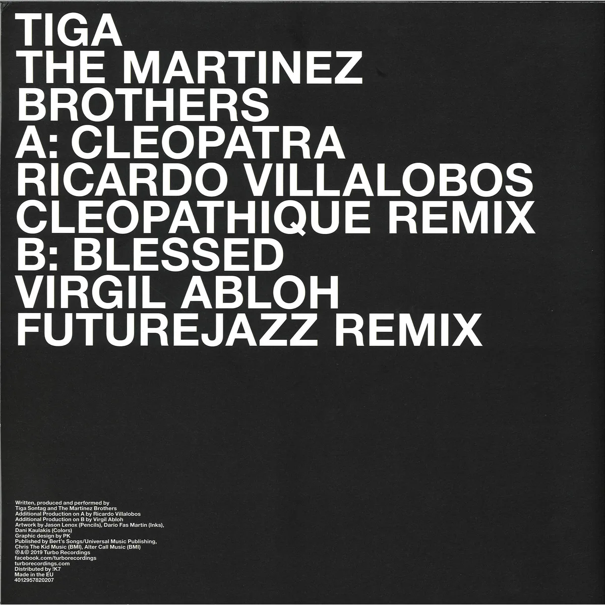Back cover — Tiga&The Martinez Brothers — Blessed / Cleopatra Remix