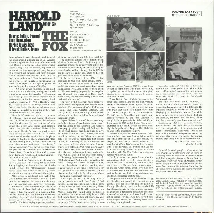 Обратная сторона обложки — Harold LAND — The Fox