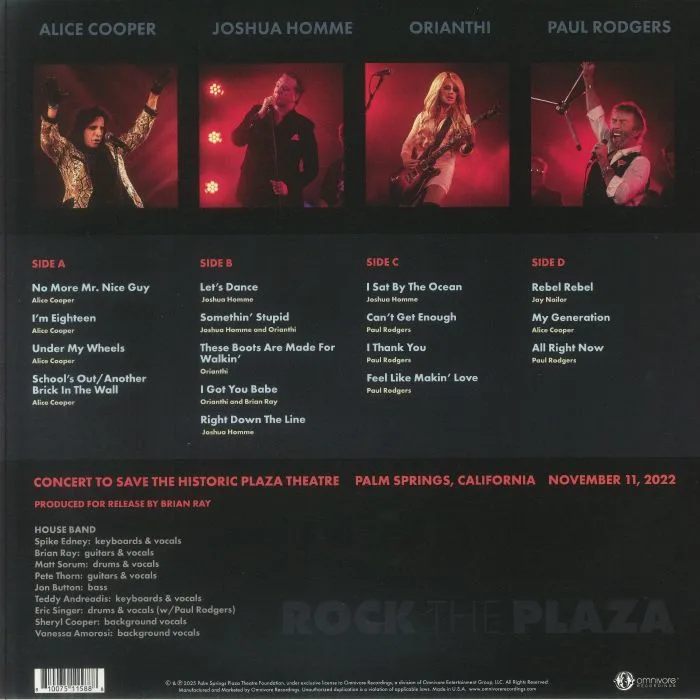 Обратная сторона обложки — VARIOUS — Rock The Plaza: Concert To Save The Historic Plaza Theatre In Palm Springs (Record Store Day Black Friday RSD 2025)