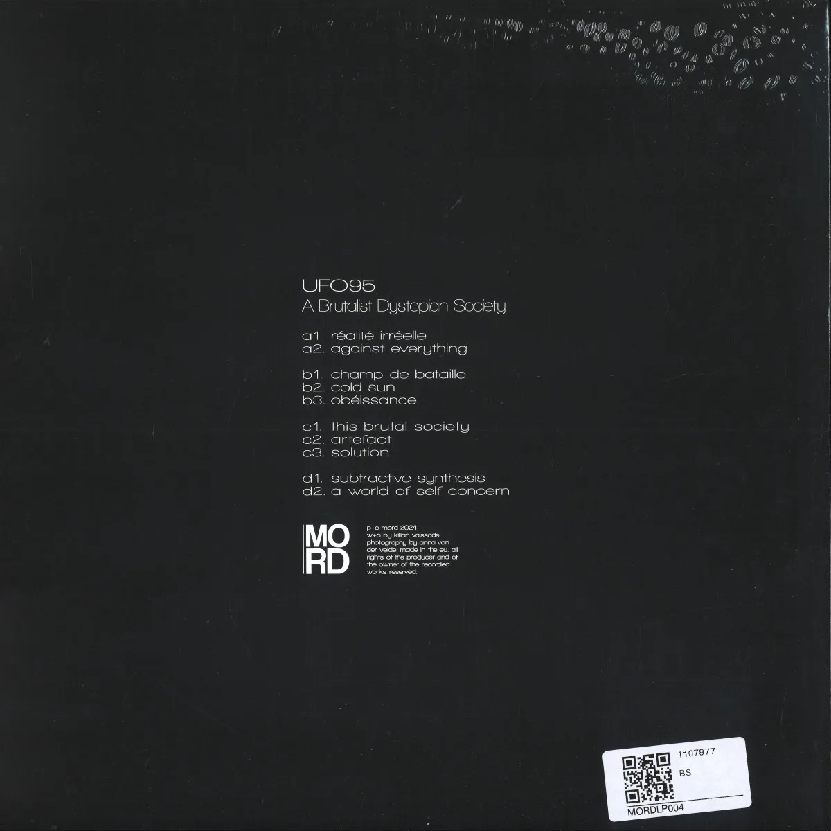 Обратная сторона обложки — UFO95 — A Brutalist Dystopian Society LP 2x12"