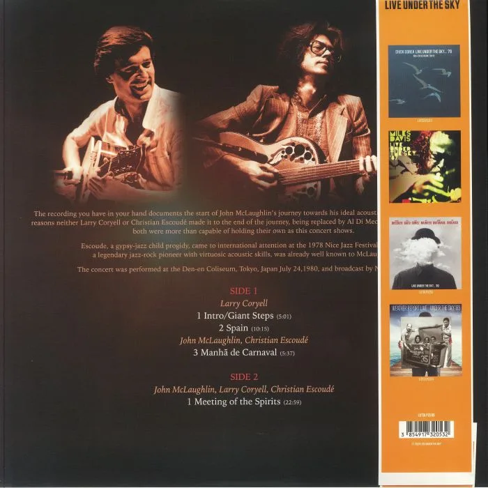 Обратная сторона обложки — John McLAUGHLIN / CHRISTIAN ESCOUDE / LARRY CORYELL — Live Under The Sky ‘80