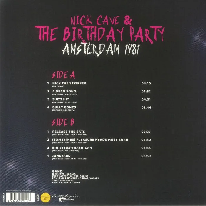 Обратная сторона обложки — Nick CAVE / THE BIRTHDAY PARTY — Amsterdam 1981
