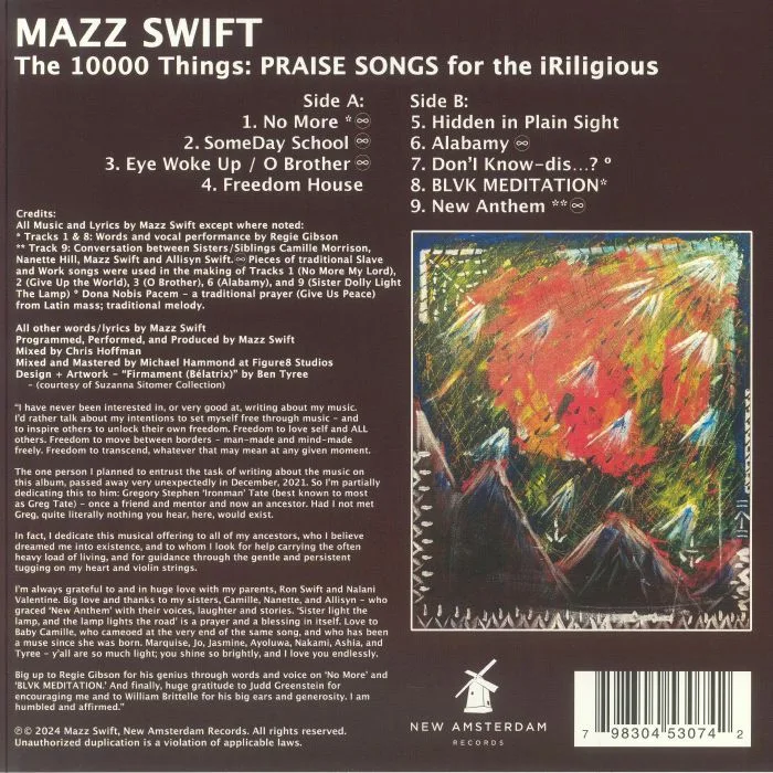 Обратная сторона обложки — Mazz SWIFT — The 10000 Things: Praise Songs For The Iriligious