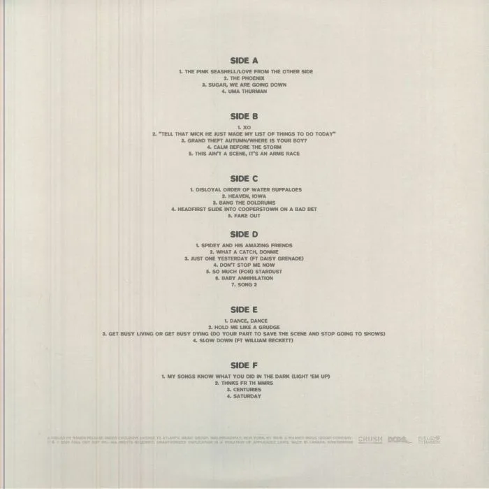 Back cover — FALL OUT BOY — So Much For (2our) Dust: Live From Madison Square Garden (Record Store Day RSD 2026)