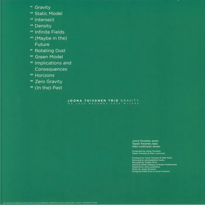 Back cover — JOONA TOIVANEN TRIO — Gravity