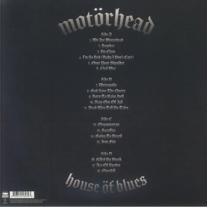 Back cover — MOTORHEAD — House Of Blues