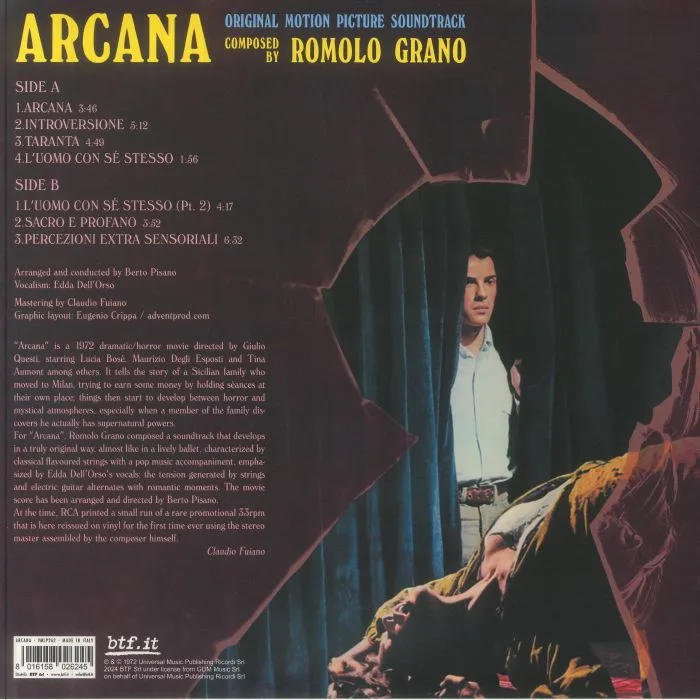 Обратная сторона обложки — Romolo GRANO — Arcana (Soundtrack) (reissue) (Record Store Day RSD 2025)