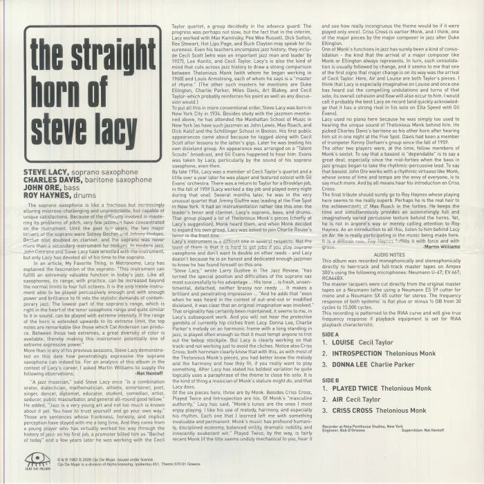 Back cover — Steve LACY — The Straight Horn Of Steve Lacy (reissue)