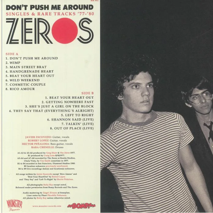 Back cover — The ZEROS — Don't Push Me Around: Singles & Rare Tracks 77-80 (reissue)