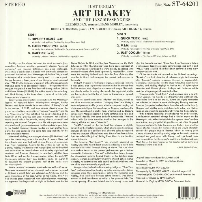 Back cover — Art BLAKEY & THE JAZZ MESSENGERS — Just Coolin'
