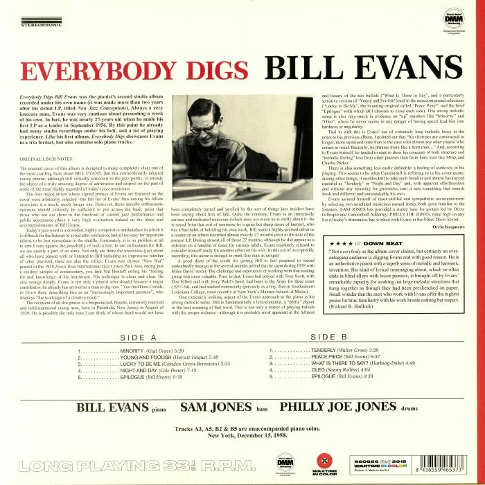 Обратная сторона обложки — Bill EVANS — Everybody Digs Bill Evans