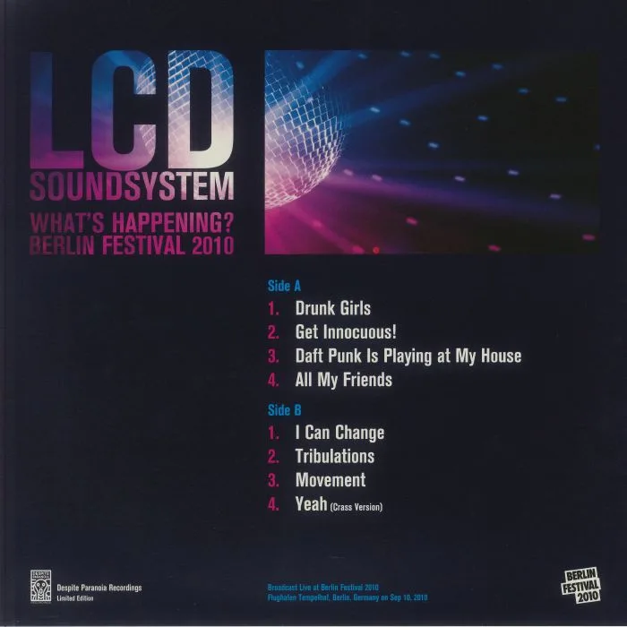 Back cover — LCD SOUNDSYSTEM — What's Happening? At The Berlin Festival 2010