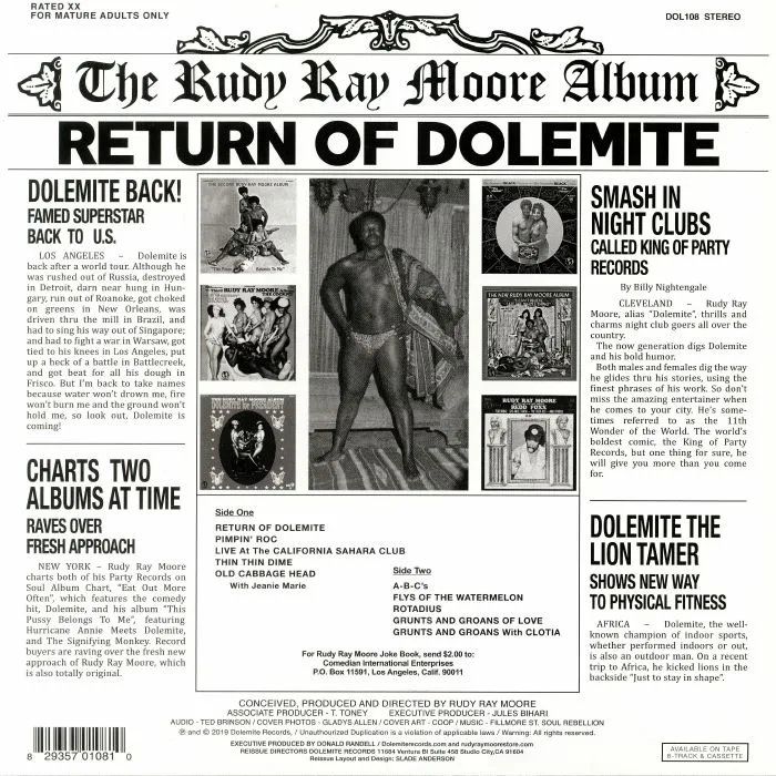 Back cover — Rudy Ray MOORE — Return Of Dolemite (Record Store Day 2019)