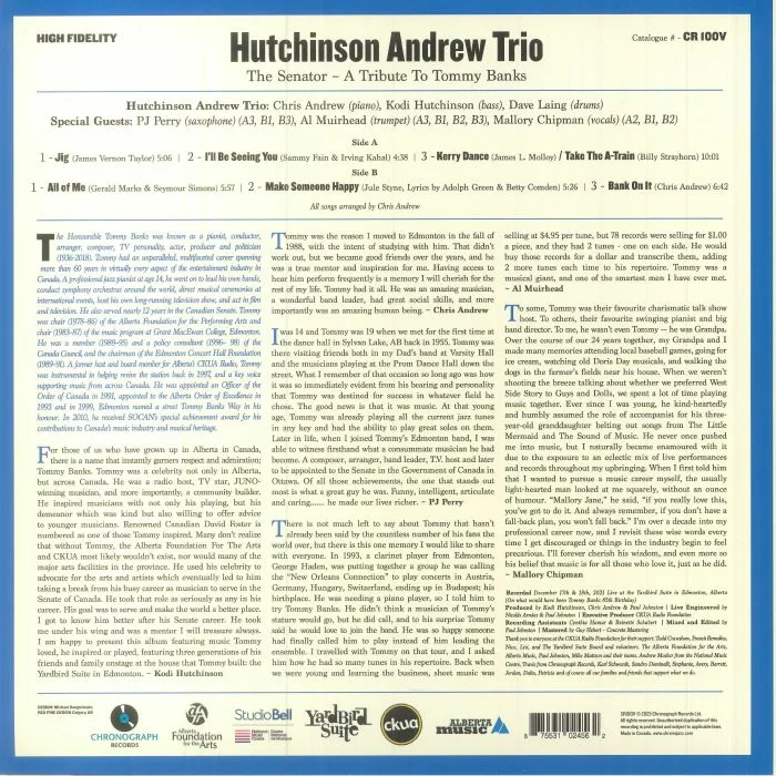 Обратная сторона обложки — HUTCHINSON ANDREW TRIO — The Senator: A Tribute To Tommy Banks