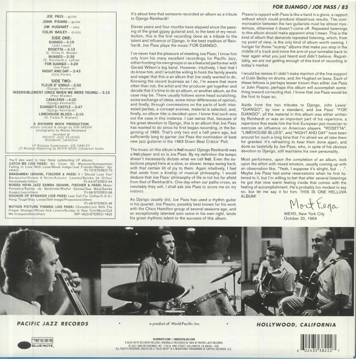 Обратная сторона обложки — JOE PASS — For Django (Tone Poet Series)