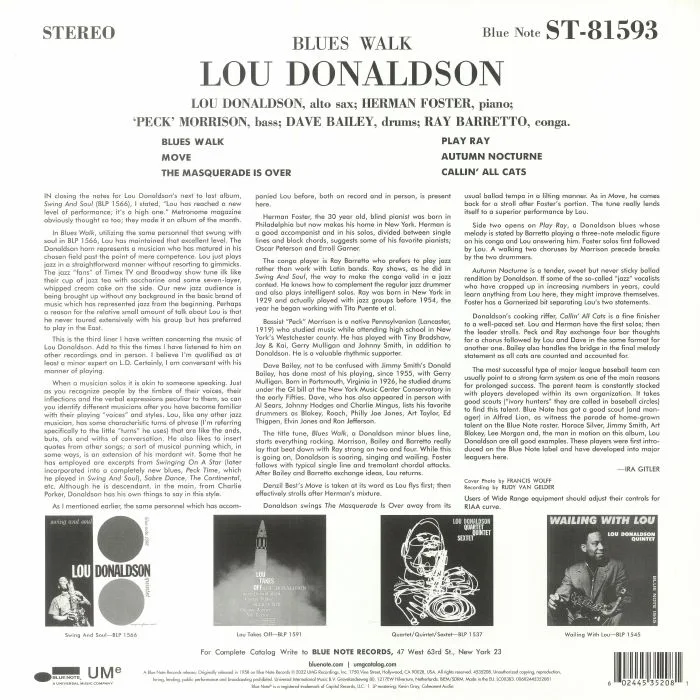Back cover — Lou DONALDSON — Blues Walk (Classic Vinyl Series) (remastered)
