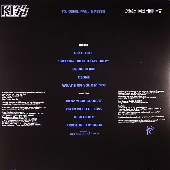 Back cover — KISS — Ace Frehley