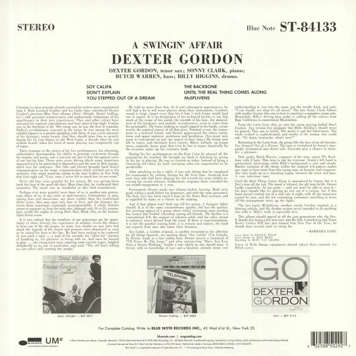 Back cover — Dexter GORDON — A Swingin' Affair (reissue)