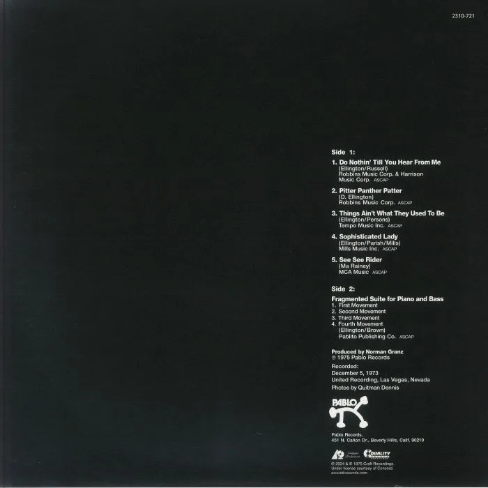 Back cover — Duke ELLINGTON / RAY BROWN — This One's For Blanton (reissue)
