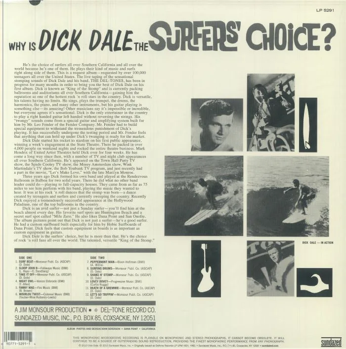 Back cover — Dick DALE & HIS DEL TONES — Surfers' Choice (reissue)