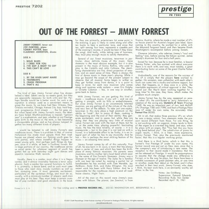 Обратная сторона обложки — Jimmy FORREST — Out Of The Forrest (reissue)
