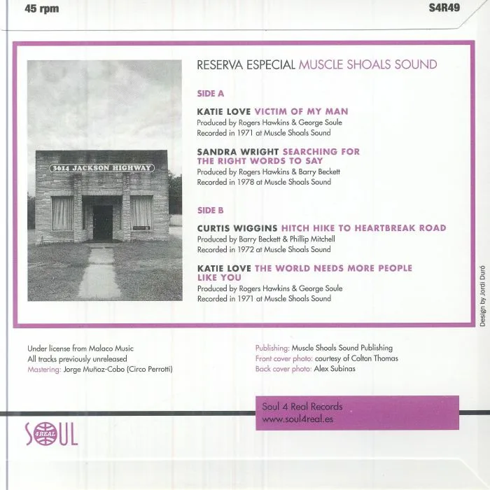 Back cover — Katie LOVE / SANDRA WRIGHT / CURTIS WIGGINS — Reserva Especial: Muscle Shoals Sound