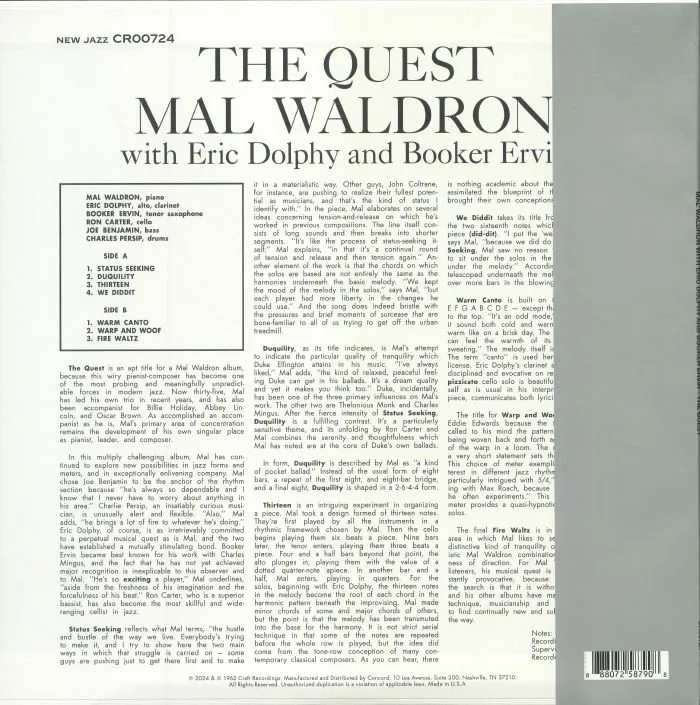 Back cover — Mal WALDRON with ERIC DOLPHY / BOOKER ERVIN — The Quest (reissue)
