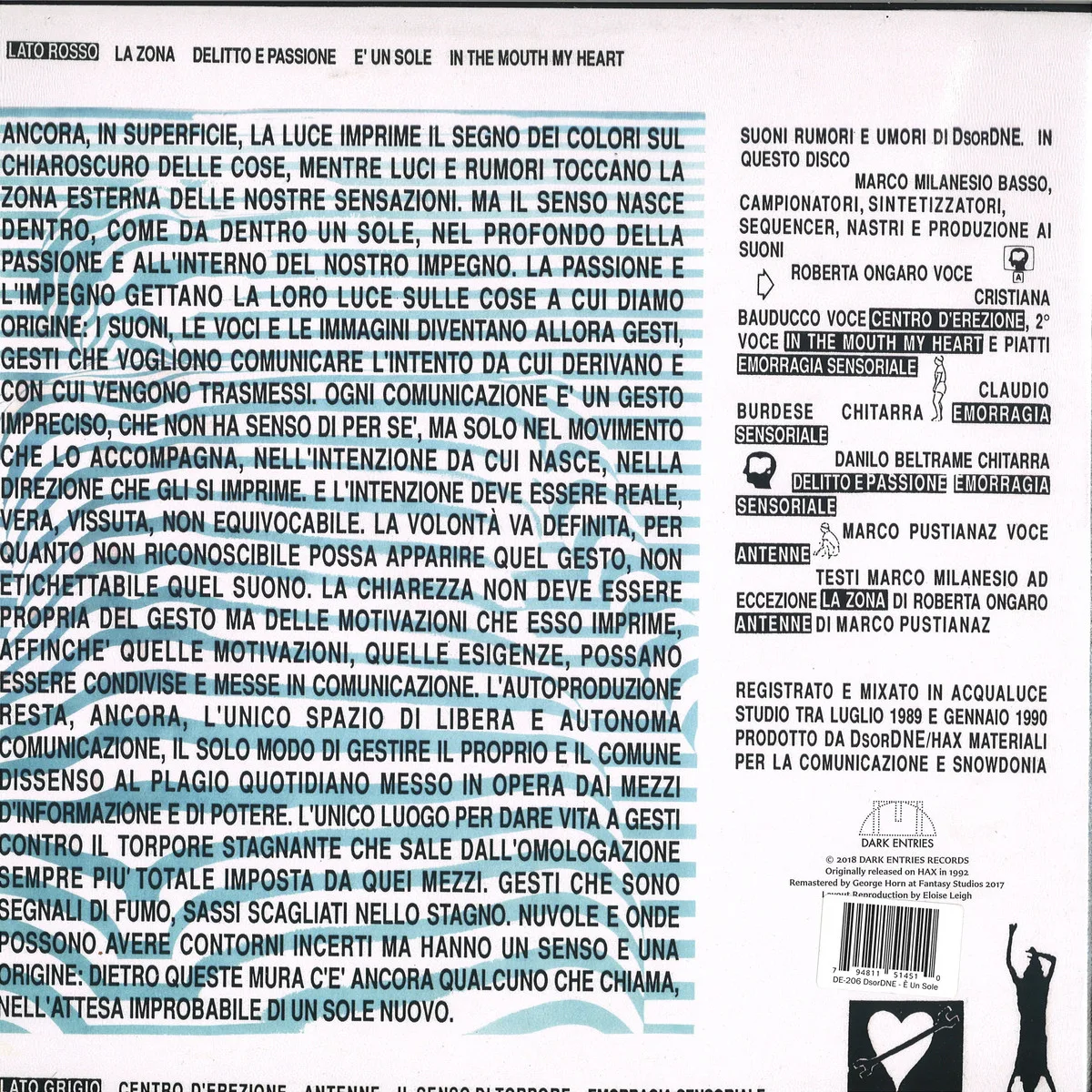 Back cover — Dsordne — É Un Sole LP