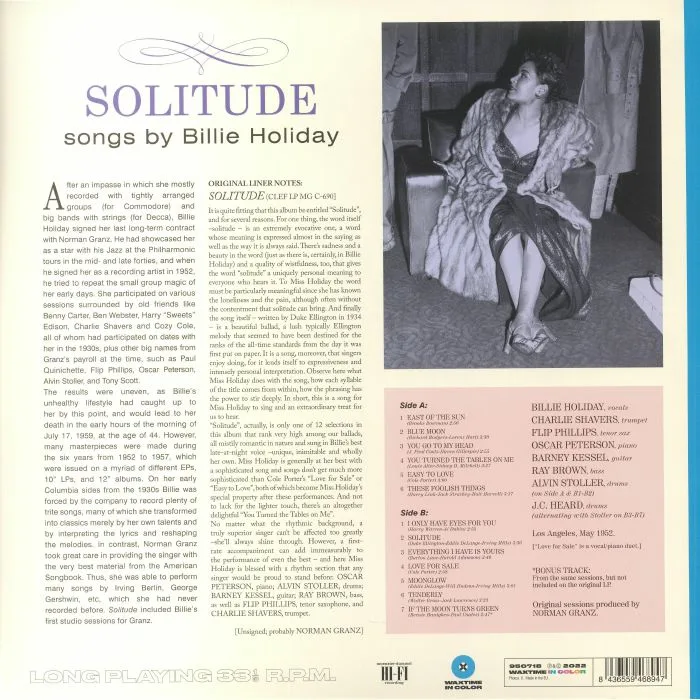Back cover — Billie HOLIDAY — Solitude (reissue)