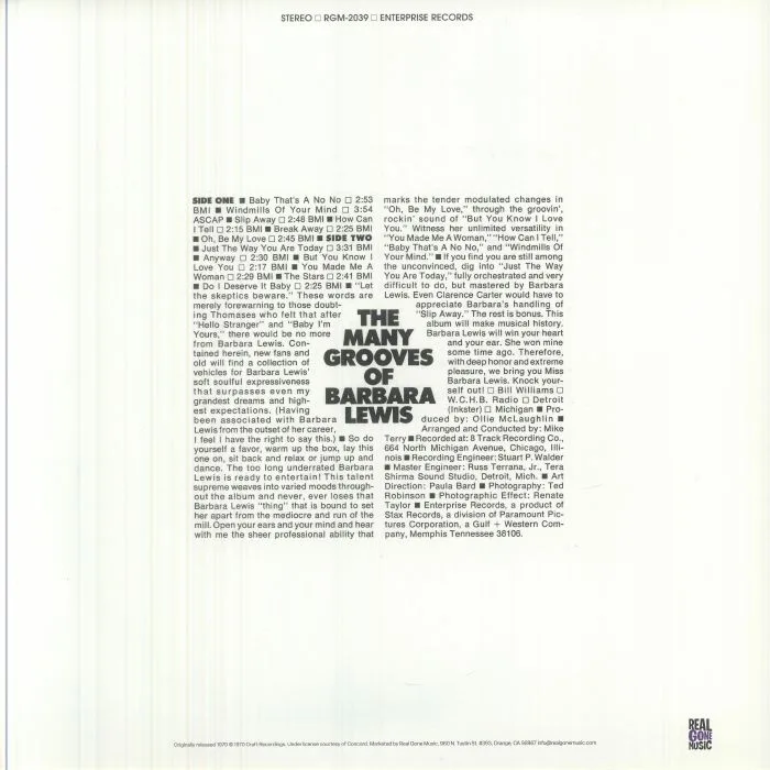Back cover — Barbara LEWIS — The Many Grooves Of Barbara Lewis (reissue)