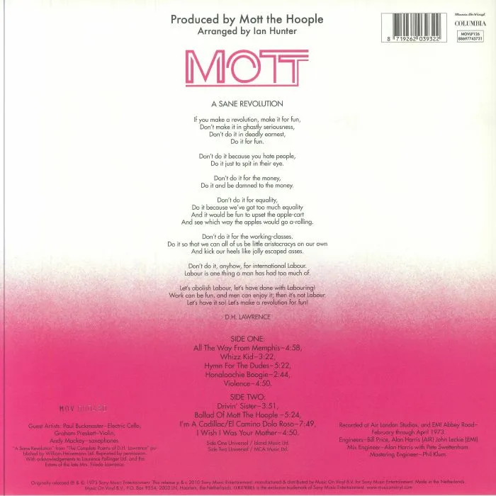 Back cover — MOTT THE HOOPLE — Mott (reissue)