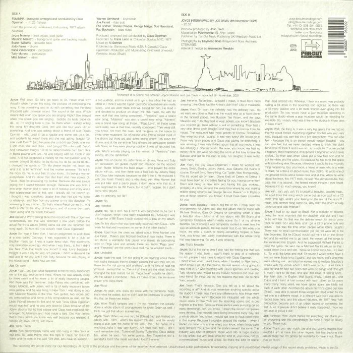 Обратная сторона обложки — JOYCE — Feminina (Record Store Day RSD 2022)