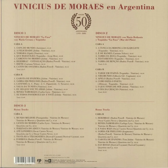 Обратная сторона обложки — Vinicius DE MORAES with MARIA CREUZA / MARIA BETHANIA / TOQUINHO — Vinicius De Moraes En Argentina