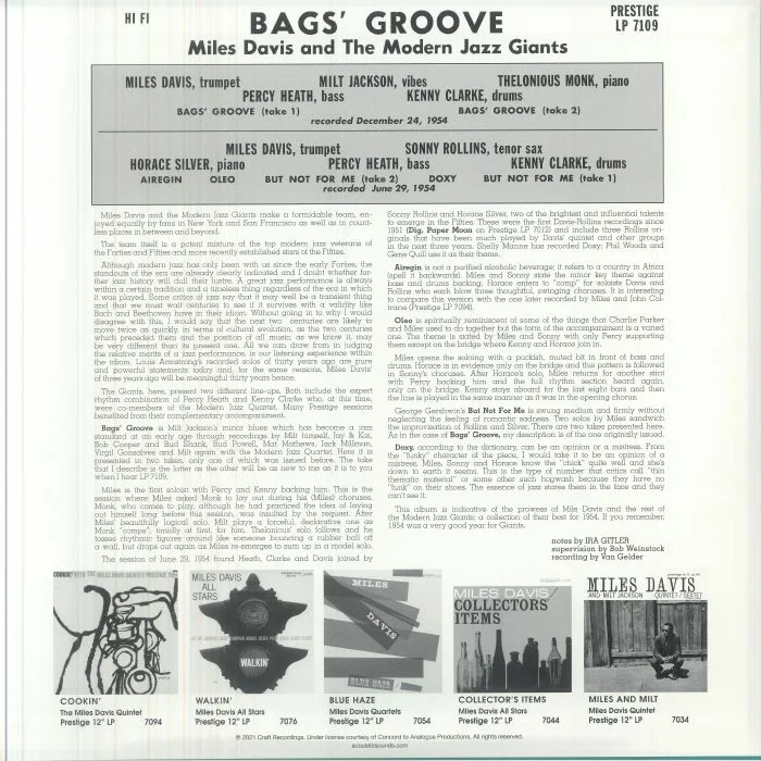 Обратная сторона обложки — Miles DAVIS — Bags Groove (mono)