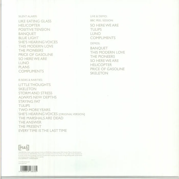 Back cover — BLOC PARTY — Silent Alarm (20th Anniversary Edition)