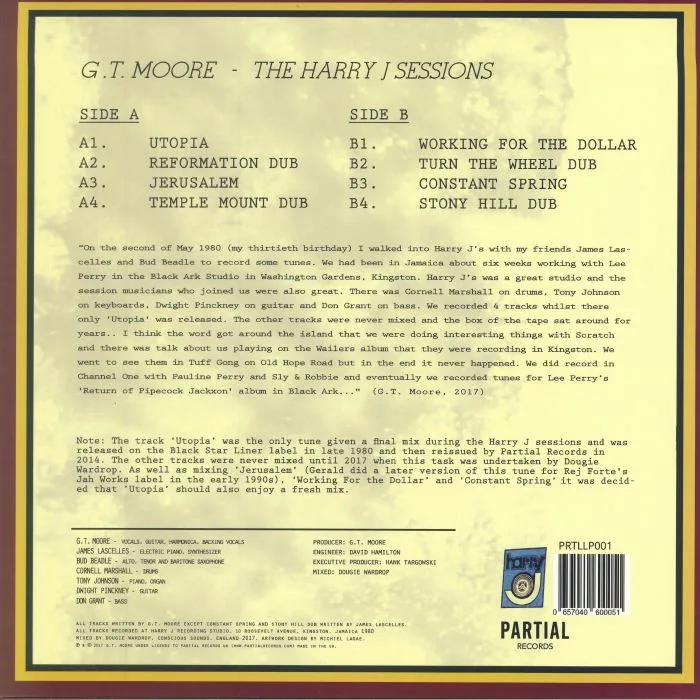 Back cover — GT MOORE — The Harry J Sessions