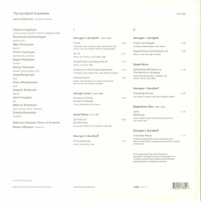 Back cover — The GURDJIEFF ENSEMBLE / LEVON ESKENIAN — Zartir