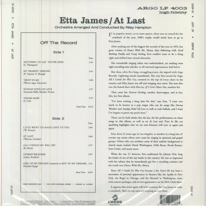Back cover — Etta JAMES — At Last! (Chess Records 75th Anniversary Series)