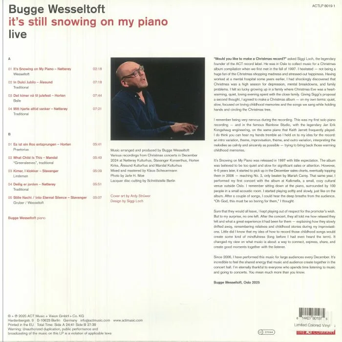 Обратная сторона обложки — Bugge WESSELTOFT — It's Still Snowing On My Piano: Live