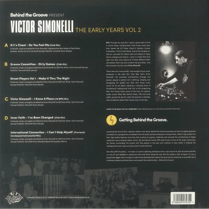 Back cover — Victor SIMONELLI / VARIOUS — Behind The Groove Present: Victor Simonelli The Early Years Vol 2