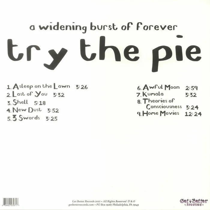 Back cover — TRY THE PIE — A Widening Burst Of Forever
