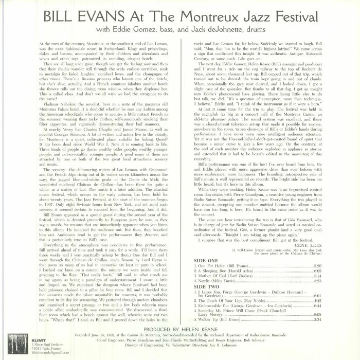 Back cover — Bill EVANS — Bill Evans At The Montreux Jazz Festival (reissue)