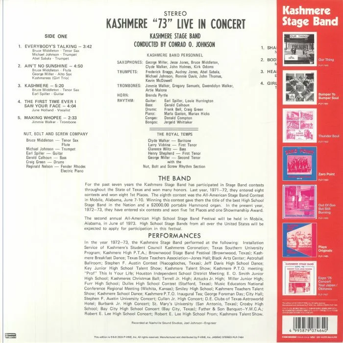 Back cover — The KASHMERE STAGE BAND — Kashmere 73 Live In Concert