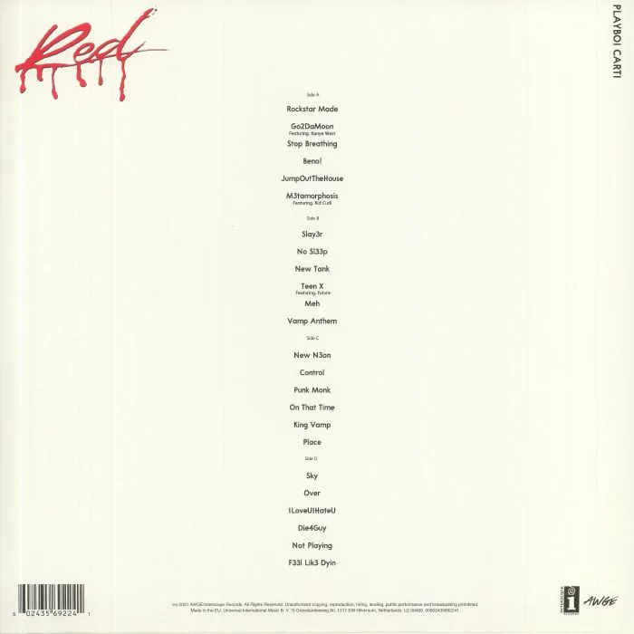 Back cover — PLAYBOI CARTI — Whole Lotta Red