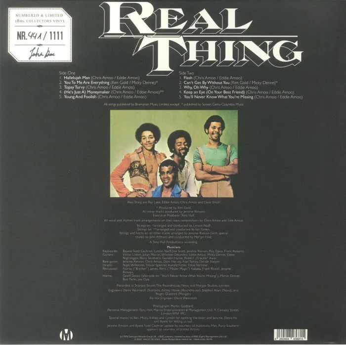 Обратная сторона обложки — The REAL THING — Real Thing (reissue)