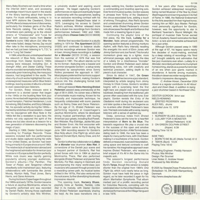 Back cover — DEXTER GORDON TRIO — Lullaby For A Monster (reissue)