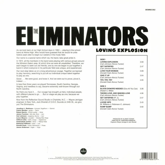 Обратная сторона обложки — The ELIMINATORS — Loving Explosion (reissue)