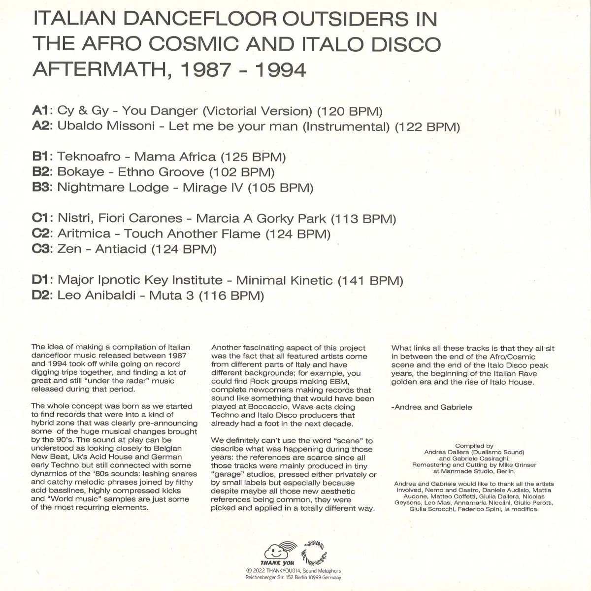 Back cover — Various — Italian Dancefloor Outsiders 1987-1994 (2x12")