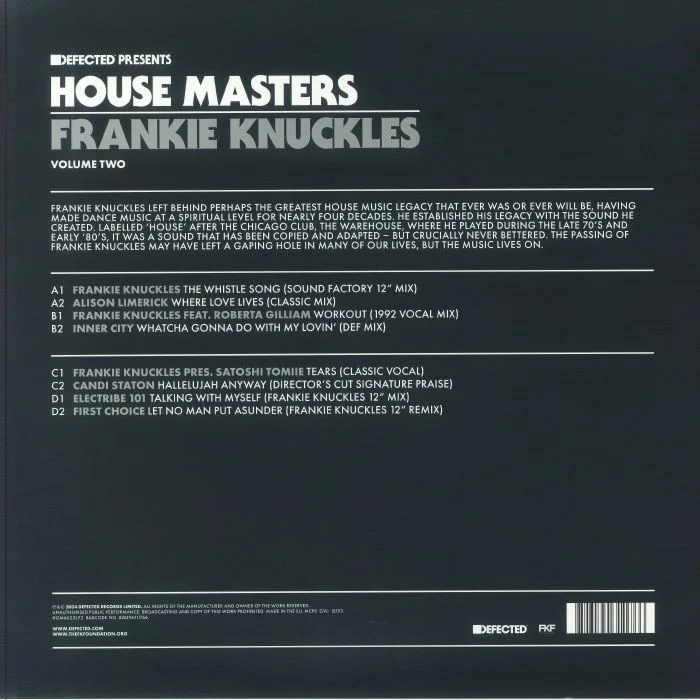 Back cover — Frankie KNUCKLES / VARIOUS — House Masters: Frankie Knuckles Volume Two (B-STOCK)